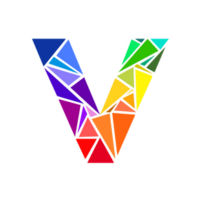 Val Lynn Logo multi-colored triangles fill the shape of a V